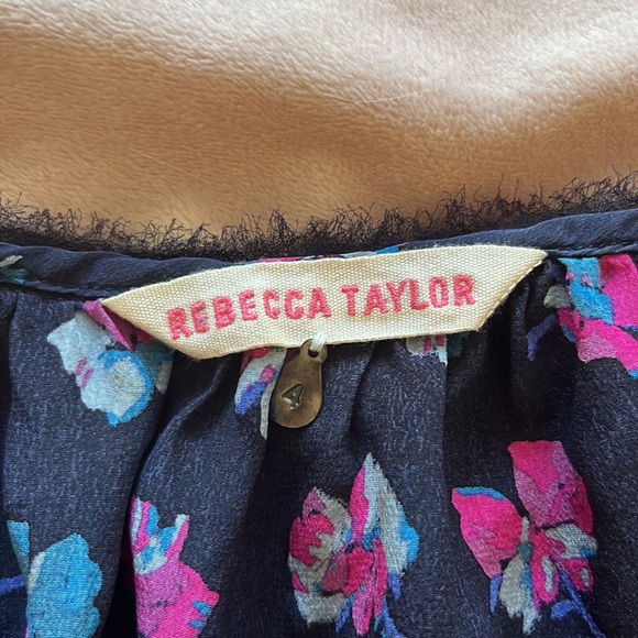 Rebecca Taylor Navy Blue Floral Dress Size 4 - Picture 6 of 10